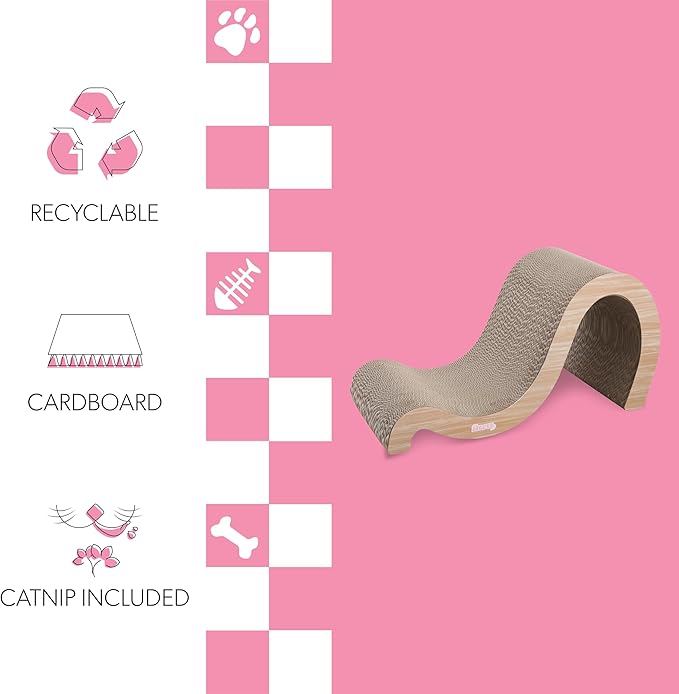 CSR1013C Kona 27" Modern Cardboard Double-Sided Wave Cat Scratcher with Catnip, Oak Wood