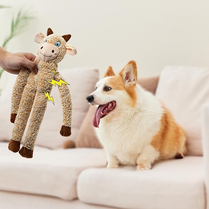 No Stuffing Dog Toys for Large Dogs, 5 Pack Squeaky Crinkle Interactive Dog Animals, Plush Teething Toys to Keep Them Busy, Cute Funny Dogs Gifts for Small Medium Large Breed