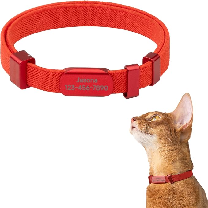 Engraved Pet ID Tag - Personalized Name Tag Engraved Cat Collar Charms, Aluminum Alloy Customized Cat Name Tag for Kitten Small Large Cats (Horizon-Red S)