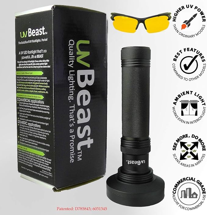 uvBeast Black Light UV Flashlight – High Power 100 LED with 30-feet Flood Effect – Professional Grade 385nm-395nm Best for Commercial/Domestic Use Works Even in Ambient Light - USA Stock – UK Design