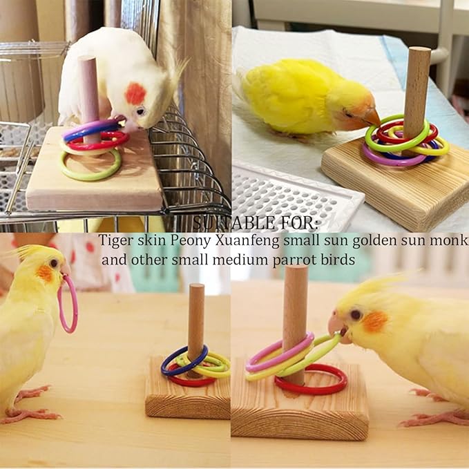 Parrot Intelligence Training Toy, Colorful Stackable Rings Interactive Bird Toy for Most Pet Birds