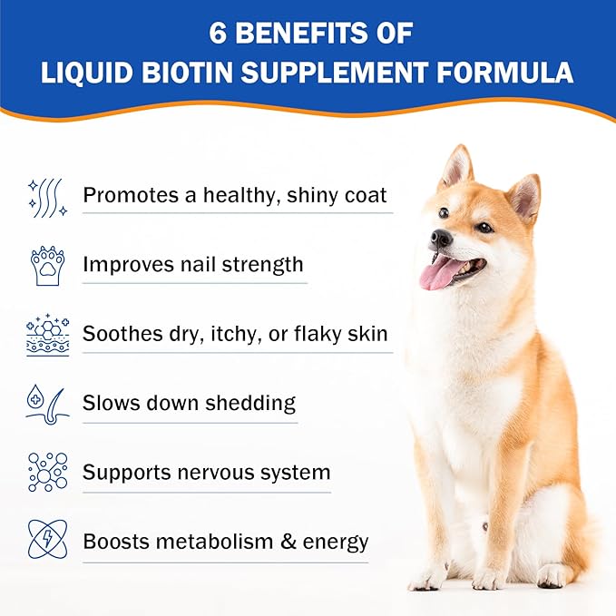 Liquid Biotin Supplement for Dogs, 2000 mcg, Strengthens Dog Nails, Promotes Healthy Coat & Skin with Biotin and Collagen, Slows Down Dog Shedding, Relieves Dry Skin, Faster Absorption, 2 oz