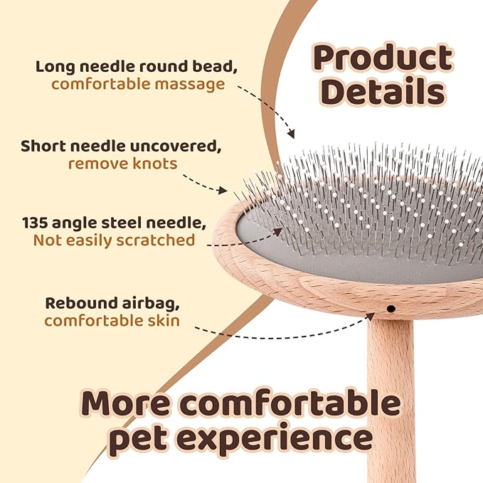 Wooden Dog Brush for Shedding, Grooming, Long haired Dogs, Poodle, Puppy & Indoor Cats, Oval Pin Brush with Coated Tips & Air-Cushion Design, Dog Slicker Brush，pin Brushes for cat Grooming