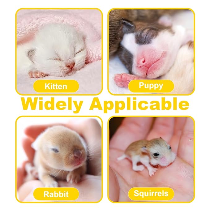 Pet Nursing Bottle for Newborn Animals,Kitten Bottle Feeding Kit Silicone Nipple for Kittens Puppys Rabbits Squirrel (Yellow, Large)