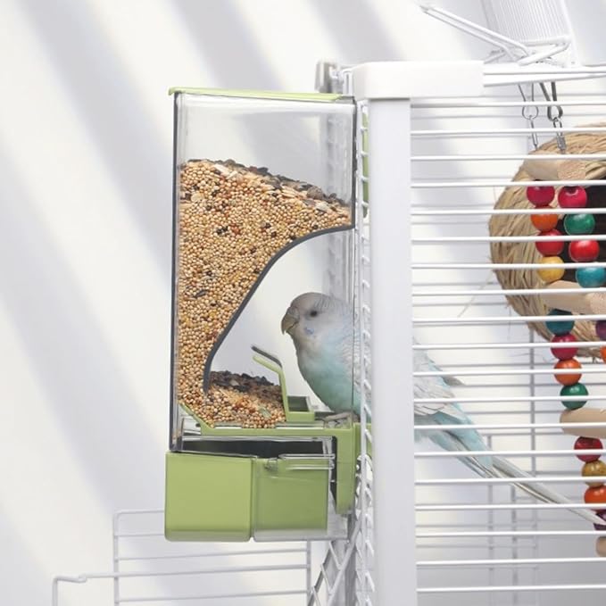Automatic Bird Feeder, Bird Cage Feeder with Perch for Parakeet Canary Cockatiel Finch (Blue)