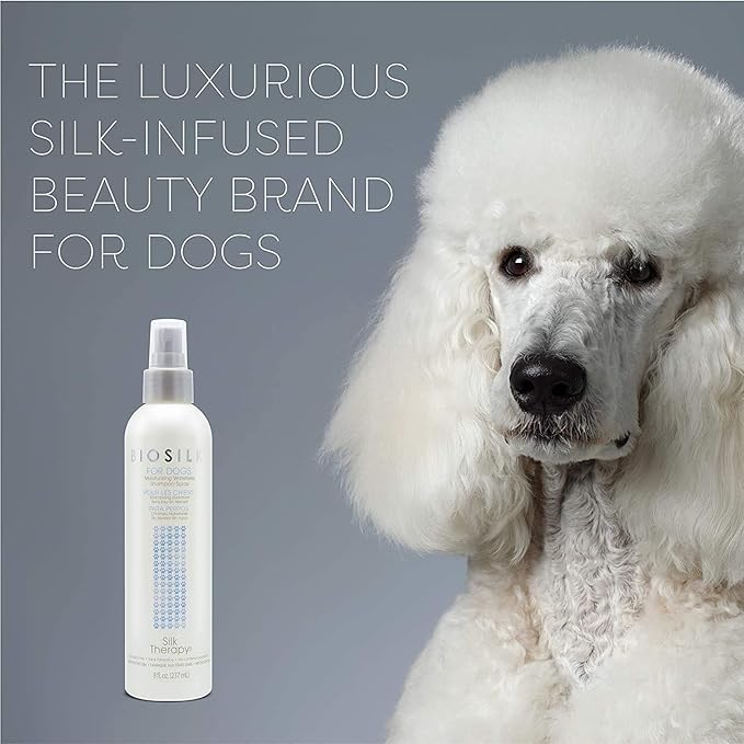 BioSilk for Dogs Silk Therapy Deep Moisture Waterless Shampoo Spray, 2 Pack | Waterless Dog Shampoo Spray for All Dogs and Puppies | 8 Fl Ounces, Pack of 2