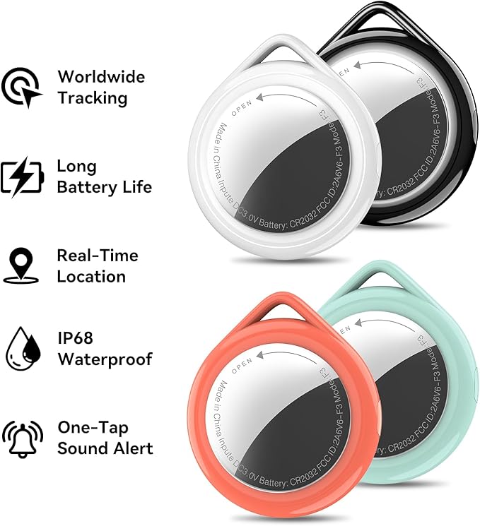 Air Tag Wallet Tracker 4-Pack Apple MFi Certified | Find My Compatible, Waterproof, 100dB Alarm, Replaceable Battery for Keys Pets Luggage, Works with iPhone iPad (iOS Only)