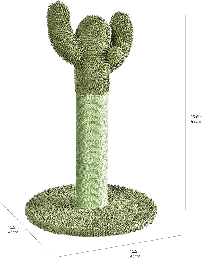 Amazon Basics Cat Scratcher - Indoor Cactus Single Cat & Kittens Scratching Post with Dangling Ball, Medium (25.6" H) - Green
