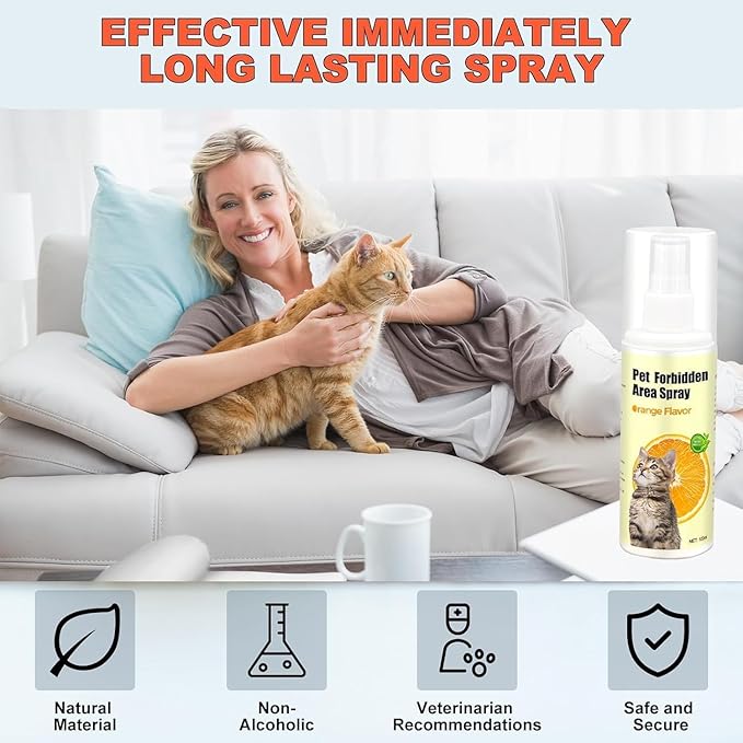 Cat Deterrent Spray – Anti-Scratch Cat Spray 100% Natural, Plant-Based Formula to Stop Scratching, Chewing & Urine Spraying – Indoor Use Safe for Furniture, Pets & Kids – 6.76 oz (Orange)