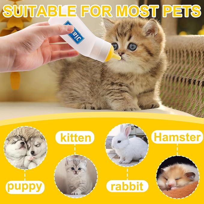 3 Pack Kitten Silicone Nursing Bottle,Silicone Feeding Nipple, Reusable Newborn Kitten Supplies, Suitable for Feeding Kitten, Puppy, Rabbit, Hamster (Yellow, Large)