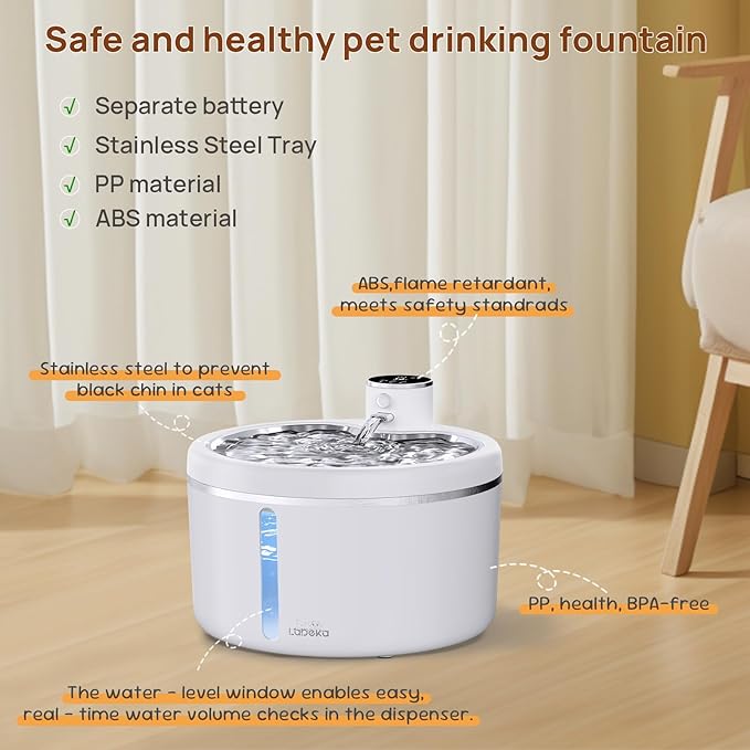 Wireless Cat Water Fountain with Stainless Steel Tray, 102oz/3L Pet Water Fountain for Cats Inside, Cat Fountain for Drinking with Motion Sensor, Ultra Quiet Pump, Cats & Dogs Gifts (8Filters)