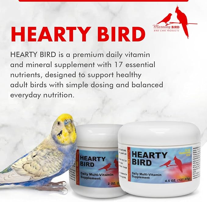 Morning Bird Hearty Bird 4.5 oz – Daily Multivitamin Powder for Birds – Energy Support - Healthy Growth – Nutrient Supplement for All Bird Types