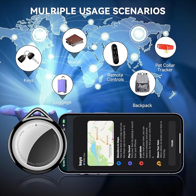 Air Tag Wallet Tracker 4-Pack Apple MFi Certified | Find My Compatible, Waterproof, 100dB Alarm, Replaceable Battery for Keys Pets Luggage, Works with iPhone iPad (iOS Only)