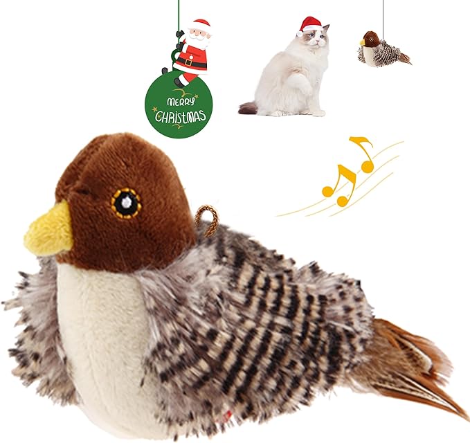 PETGEEK Gigwi Bird Cat Toy Simulated Chirping Bird Cat Toy, Fake Bird Cat Toys for Indoor Cats, Melody Chaser Cat Toys with Hanging Loop for Bored Indoor Adult Cats Kittens Interactive Play (Bird)