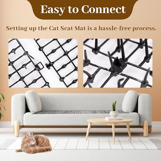 Hmyomina 16.4FT Cat Scat Mat for Cats - Anti-Digging Prickle Strips to Repel Cats, Include 6 Staples, Humane & Easy to Install Outdoor/Indoor Spike Mat
