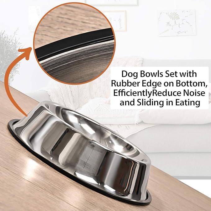 2Packs Stainless Steel Dog Bowl with Anti-Skid Rubber Base for Small/Medium/Large Pet, Perfect Dish, Pets Feeder Bowl and Water Bowl Perfect Choice for Dog Puppy Cat and Kitten (26oz)