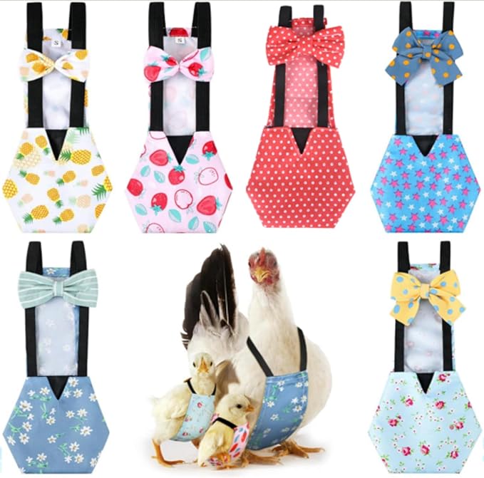 DoubleFill 6 Pcs Chicken Diapers for Indoor Chickens Reusable Washable Duck Diapers with Bowtie Adjustable Ducklings Pet Poultry Potty Training Clothes for Rooster Chicken Geese(Classic,M)