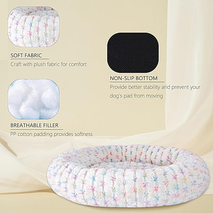 31 Inch Calming Dog Bed for Medium Dogs, Round Anti-Anxiety Warm Bed, Soft Cozy Anti-Slip Donut Washable Pet Bed, Fits up to 50 lbs Pets