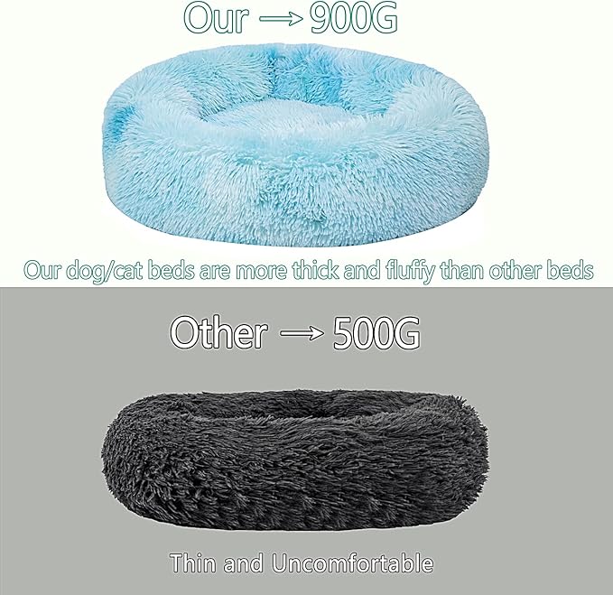 Calming Dog Bed for Small Dogs Cats, Kitty Puppy 23'' Round Anti-Anxiety Warm Fluffy Plush Faux Fur Bed, Soft Anti-Slip Donut Washable Small Pet Bed, Cozy Cat Puppy Bed, Fits up to 30 lbs Pets