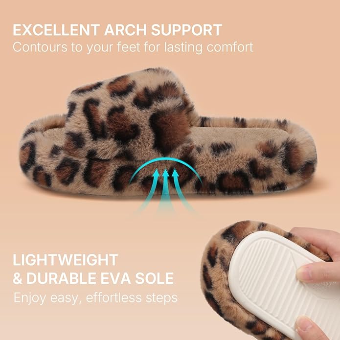 ATHMILE Womens Slippers with Arch Support Memory Foam Fuzzy House Slippers for Women Lightweight Cozy Indoor Open-toe Comfy Birthday Valentine's Day Gifts