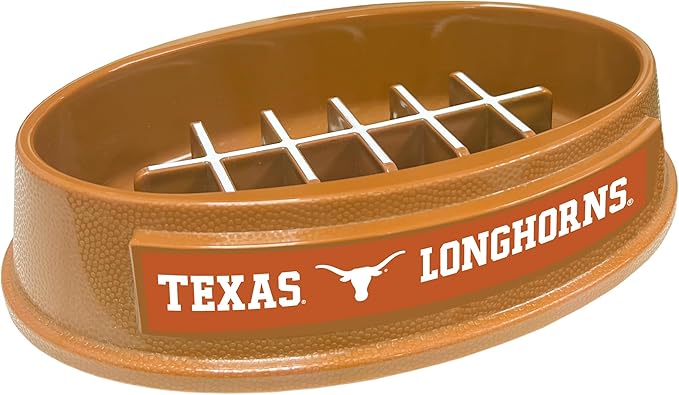 NCAA Super-Bowl - Texas Longhorns Slow Feeder Dog Bowl. Football Design Slow Feeding Cat Bowl for Healthy Digestion. Non-Slip Pet Bowl for Large & Small Dogs & Cats