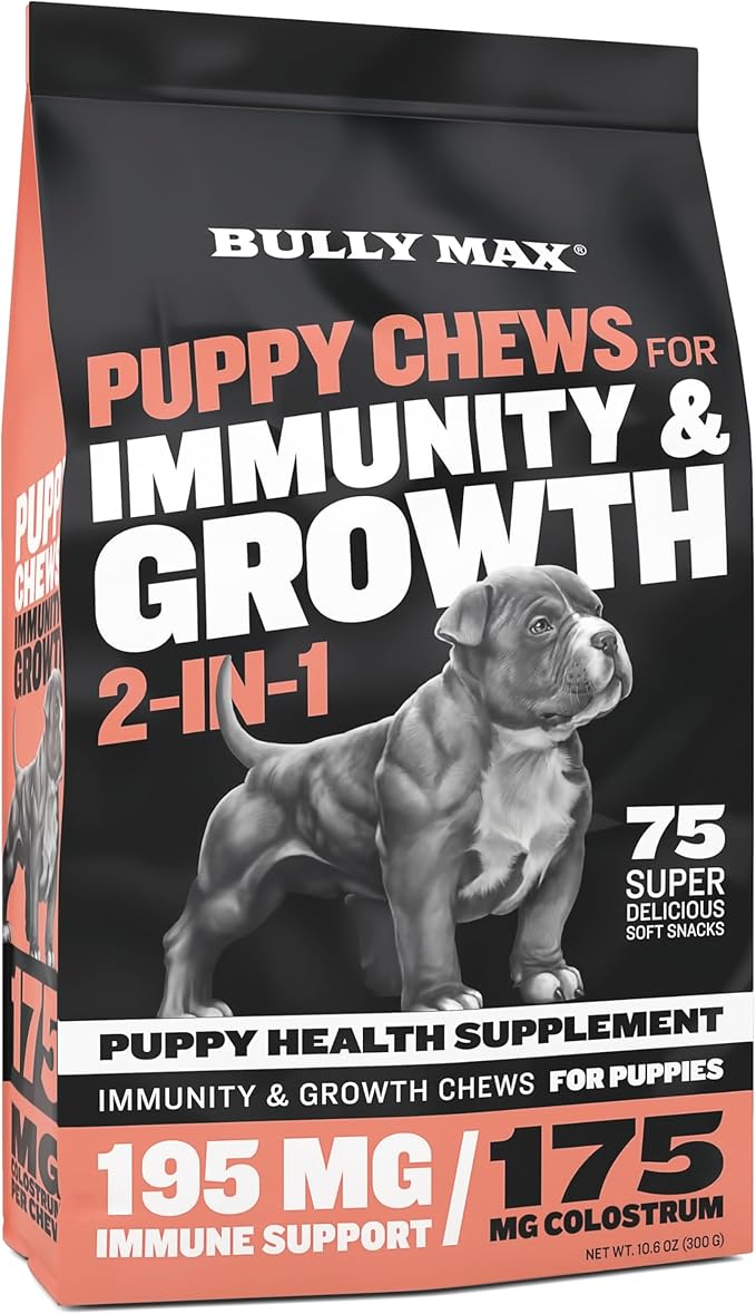 Bully Max 2-in-1 Puppy Treats Soft Chews for Immunity & Growth - Dog Vitamins & Supplements - Essential Multivitamin Food Topper for Health & Immune Support - Small, Medium & Large Breed Puppies