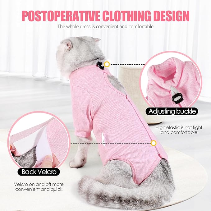 Cat Surgery Recovery Suit - E-Collar Alternative Anti-Licking Spay/Neuter Bodysuit, Soft Pet Surgical Pajamas for Cats, Abdominal Wound Onesie (Pink, Large)