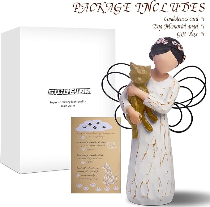 Cat Memorial Gifts, Cat Memorial Gifts for Loss of Cat, Pet Cat Remembrance Gifts, Cat Angel Figurine Statue for Cat Lovers in Memory of Their Beloved Cat(Light Brown Cat)