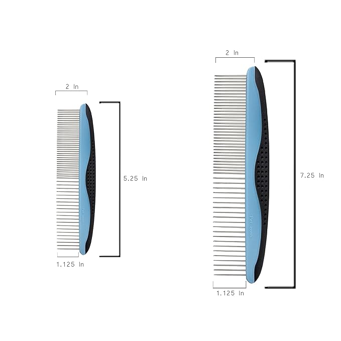Dog Comb, Grooming Set for Dogs, 2 Sizes Pet Grooming Comb with Stainless Steel Teeth, Comfort Grip Handle, Dog Grooming Supplies, Large Pet Comb and Small Pet Comb