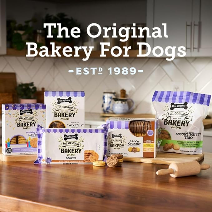 Three Dog Bakery Lick’n Crunch! Strawberry Shortcake Dog Treats, Crunchy Sandwich Cookies with Real Strawberries & Vanilla Cream Filling, 13 oz