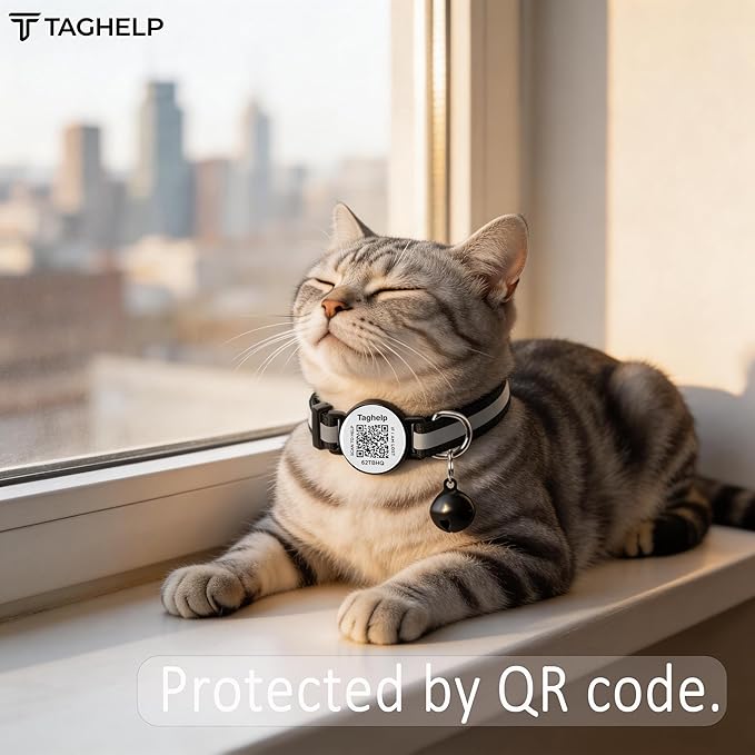 Reflective Kitten Collars with Bell,Cat Collar Breakaway with QR Code Name Tag, Cat ID Tag Personalized, Ultra-Durable, Adjustable, Quick Release, Fits Most Girl Boy Small Large Cats (Black)
