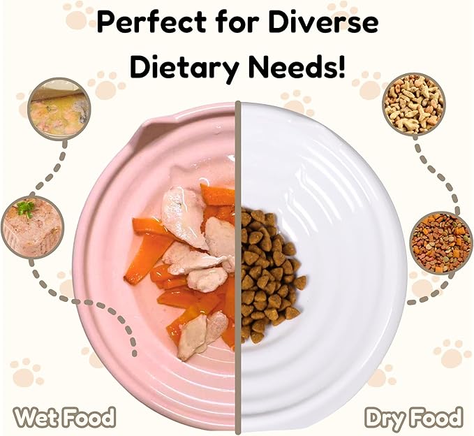 2 Pcs Whisker-Friendly Cat Food Bowl, Melamine Shallow & Wide Cat Bowl for Indoor Cats,Relieves Whisker Fatigue,Non-Slip Cat Dish for Wet and Dry Food (White*2, 6.3")