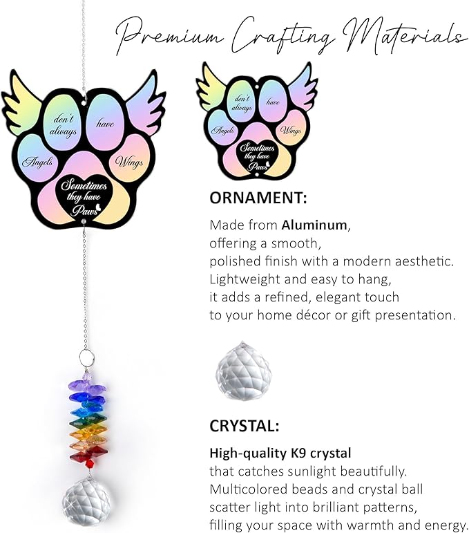 Aluminum Ornament Suncatcher - Angels Don't Always Have Wings - Pet Memorial Ornaments Pets Sympathy Remembrance Gifts for Loss of Dogs Cats - Crystal Rainbow Maker