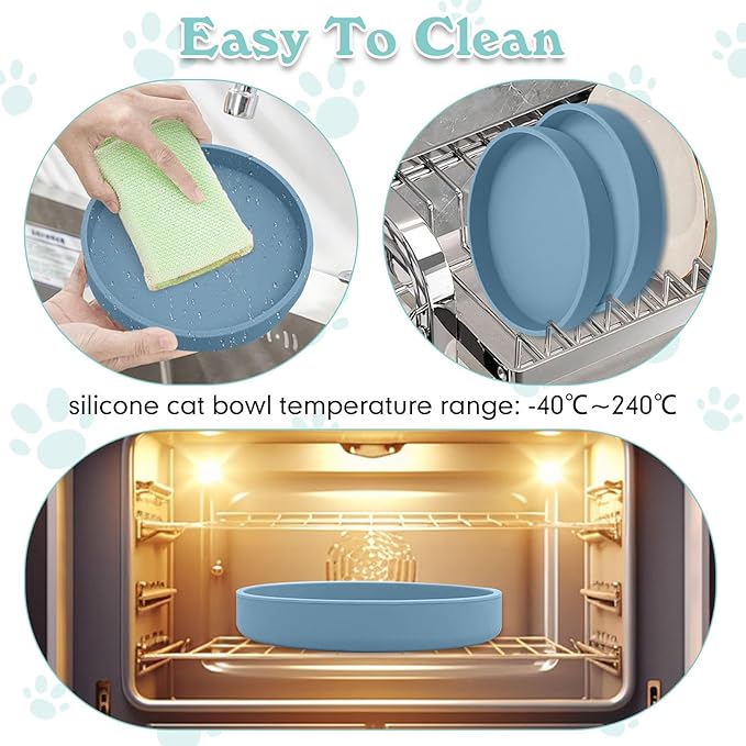 Silicone Cat Food Bowl Shallow Dishes 5.9in Wide Cats Bowls Kitty Plates Relief Whisker Fatigue Puppy Feeding Bowl for Dry Food and Wet Food Indoor (Round Green)