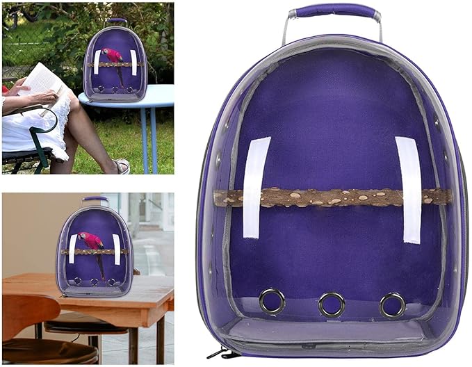 Gralara Bird Backpack Carrier for Parrots with Window for Small and Medium Birds, Purple