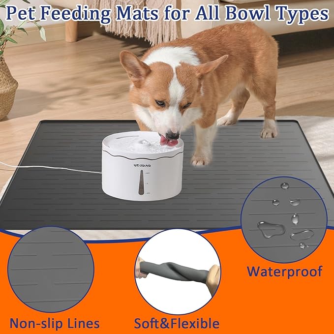 48"x32" Extra Large Pet Food Mat, 1.5MM Super Thick Silicone Dog Mats for Food and Water, XXXL Nonslip Pet Feeding Mats for Floors,Dog Cat Bowl Mat with Raised Edges, Black