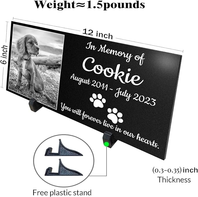 Pet Memorial Stones, Pet Headstones for Dogs Personalized,Dogs Headstones, Cat Tombstone Outdoor,Black Granite Memorial Garden Stone Customized Gravestone Markers