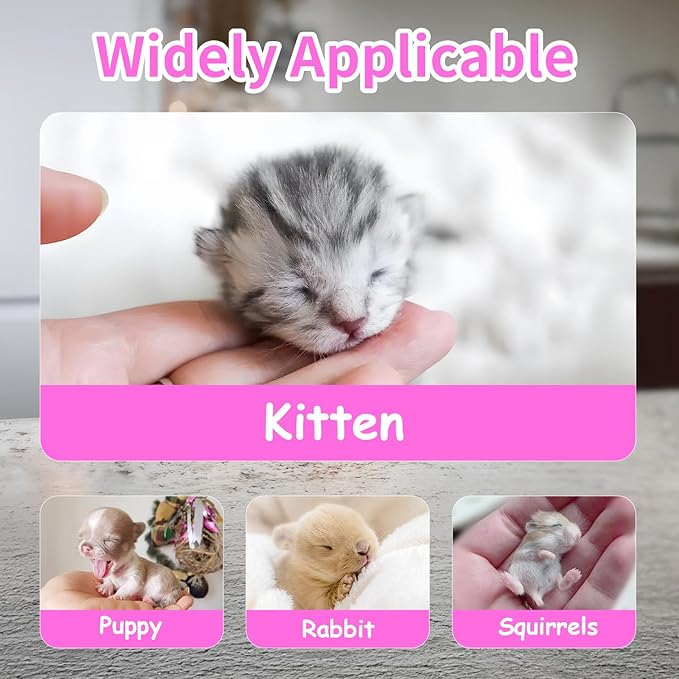 3PCS Kitten Nursing Bottle Puppy Bottles and Nipple in 3 Sizes Pet Feeding Bottle for Newborn Kittens,Puppies,Squirrel,Small Animals,Pink
