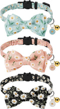 JarThenaAMCS 3 Pcs Daisy Flower Cat Collar with Breakaway Bell Bow Tie Pink Blue Black Floral Adjustable Kitten Collars for Spring Summer Girl Boy Cats Small Pet Party