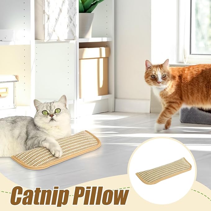 Catnip Pillows, Catnip Toys, Cat Nail File Scratcher Sisal Teeth-Cleaning Scratching Pad for Cats for Teeth Care Kitten Training Play Interactive Bonding (2pc, 13x3in)