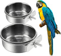 2Pcs Stainless Steel Bird Feeding Bowls, Small Bird Feeding Cup, Stainless Steel Parrot Food Bowl Cage with Holder, Parrot Cage Water Feeder, Pet Cage Cup Holder (Dia 6.3", 4.72",)