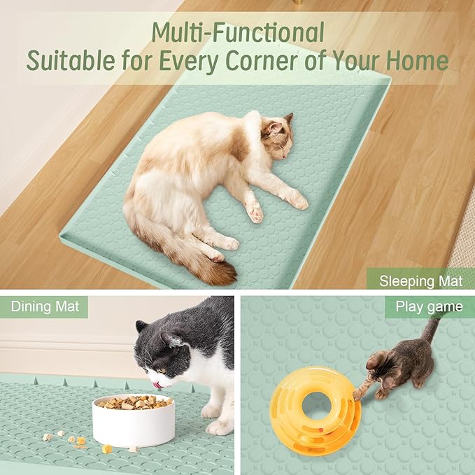 34"x22" Litter Mats Extra Large Easy Clean, Cat Litter Mat Large, Silicone Dog or Cats Feeding mat Waterproof, Cat Litter Mats for Indoor Cats, Green