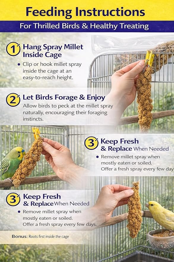 Farm to Feathers™ Wholesome Spray Bird Millet & Cuttlebone Bundle – USA Grown Millet Sprays for Parakeets, Budgies, Cockatiels, Finches & Canaries – 2 lb Wholesome Millet + 4” Cuttlebone (4 Pack)