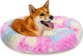 Calming Dog Bed for Medium Dogs Cats, Puppy 31'' Round Anti-Anxiety Warm Fluffy Plush Faux Fur Bed, Soft Anti-Slip Donut Washable, Cozy Medium Puppy Bed, Fits up to 50 lbs Pets