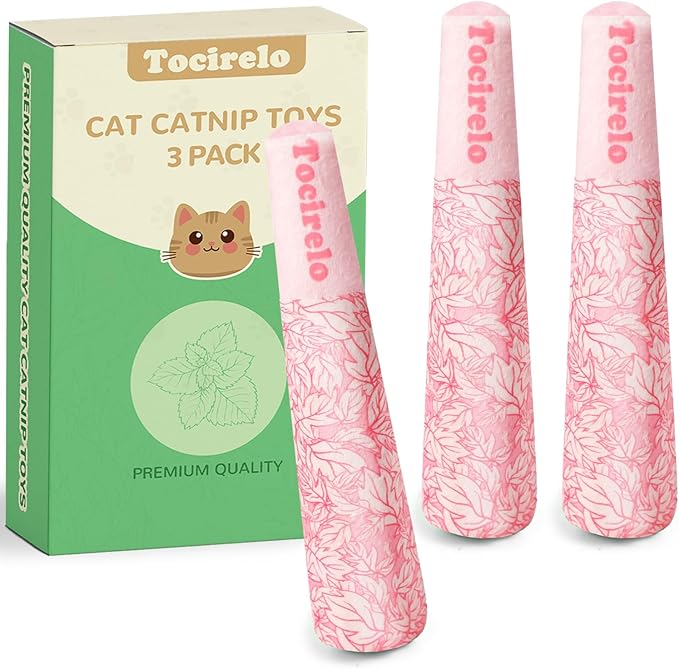Tocirelo Catnip Toys for Cats Bite-Resistant - 3Pack Funny Pink Cat Nip Toys with 100% Pure 45000mg Organic Catnip, Safe Kitten Teething Kicker Toys for Indoor Cats, Soft Plush Cat Chews 5.9inch
