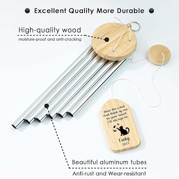 Personalized Cat Memorial Wind Chime, Custom Pet Name Birthday, Loss of Cat Sympathy Reminder Gifts, Customized Thoughtful Sweet Keepsake, Bereavement Gift for Pet Passing Away Funeral
