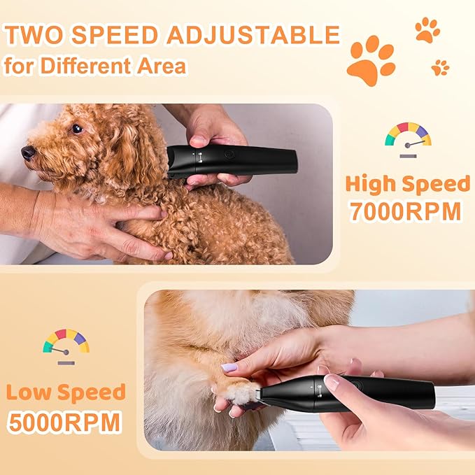 4 in 1 Dog Grooming Kit with USB-C Charging, Paw Trimmer for Small Dogs, Cats, Pet Hair Clippers Dog Nail Grinder, Cordless Hair Trimmer with 2 Speed Modes
