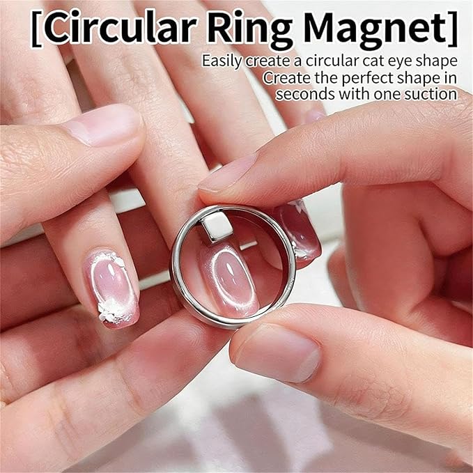 2026 New Ring-Shaped Cat Eye Magnet for Nails, Hollow Cateye Magnet for Nails, Y & Rin-gMagnet(Wide Beam,Heart,French), Mini Round Strong Nail Magnet French Tip Tool for Home Salon DIY Manicure (1Set)