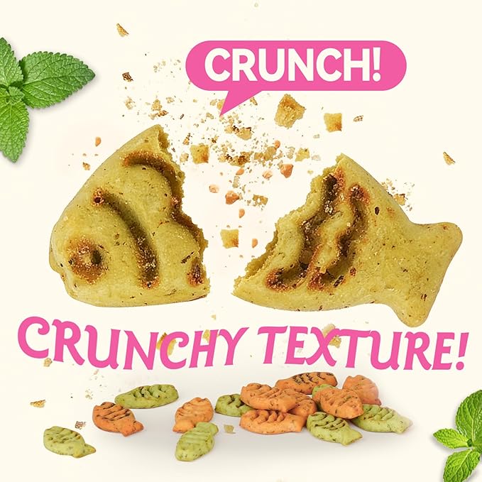 Catnip Cat Treats, Chicken & Salmon Flavor Crunchy Cat Biscuits, Fish-Shaped Training Snacks for Adult Cats, 30 oz