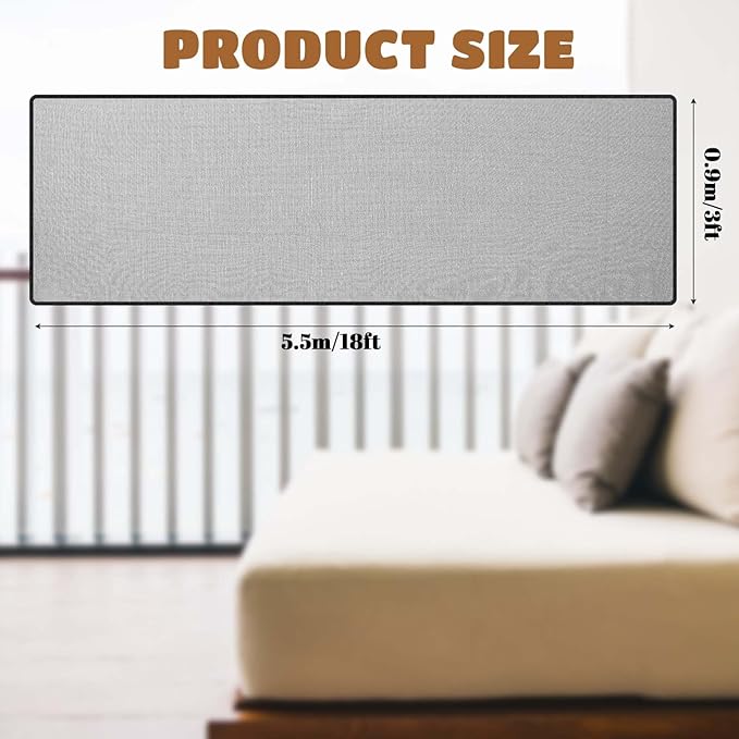Hosuly Banister Guard 18 x 3 ft Balcony Netting for Kids Pets Stairway Safety Net Baby Fence Door Balcony Netting Safety Mesh Stair Net with No Drilling for Apartment Railing(Black)